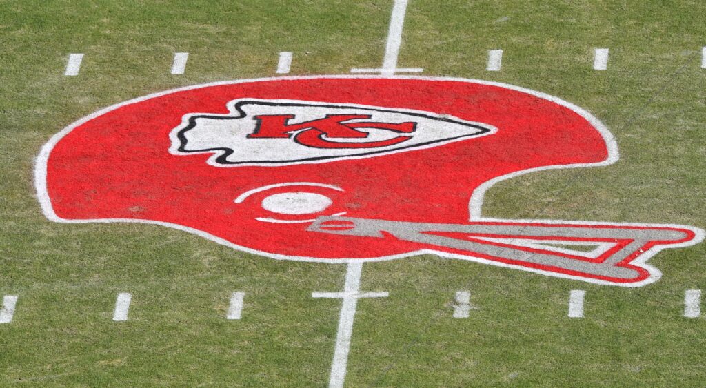 Kansas City Chiefs logo on field.