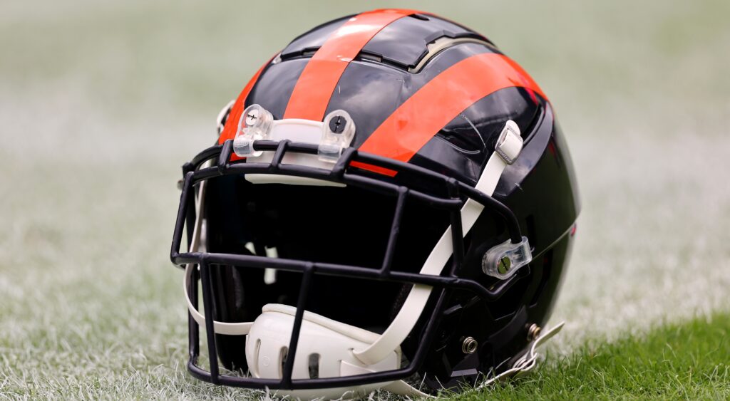 Chicago Bears helmet shown at Soldier Field.