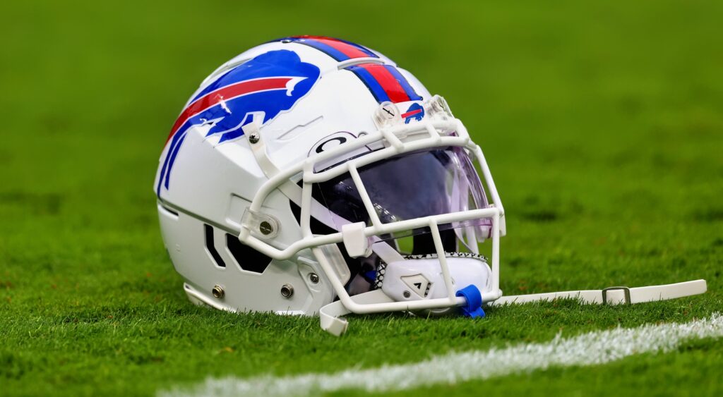 Buffalo Bills helmet shown on ground.