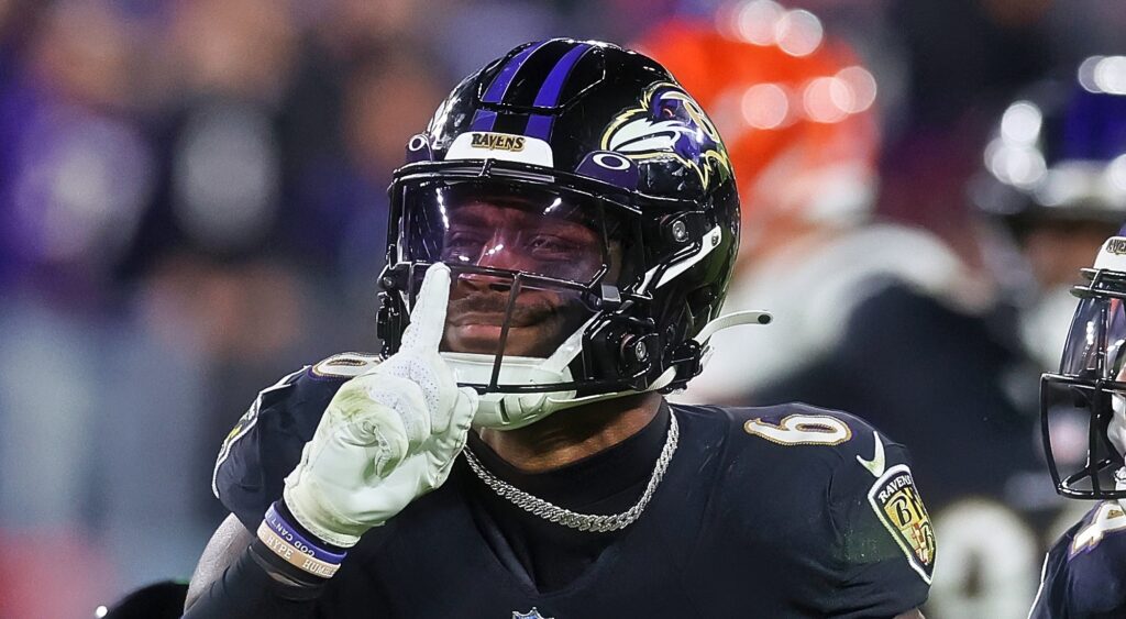 Patrick Queen of Baltimore Ravens reacting during game.