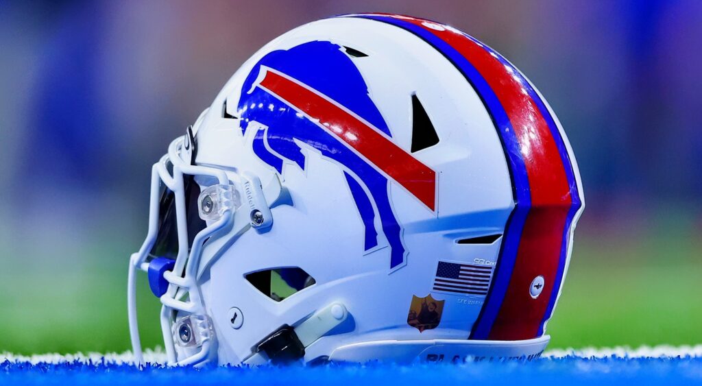 Buffalo Bills helmet shown on field.