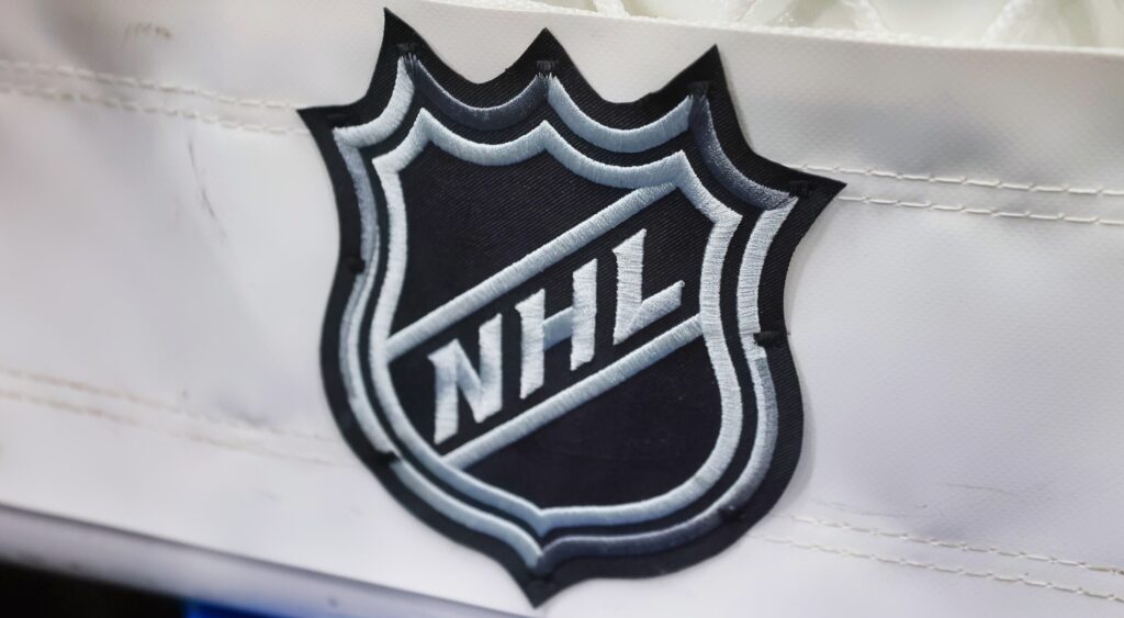 NHL logo shown on net.