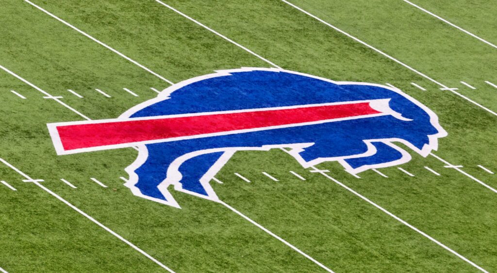 Buffalo Bills logo on the field.