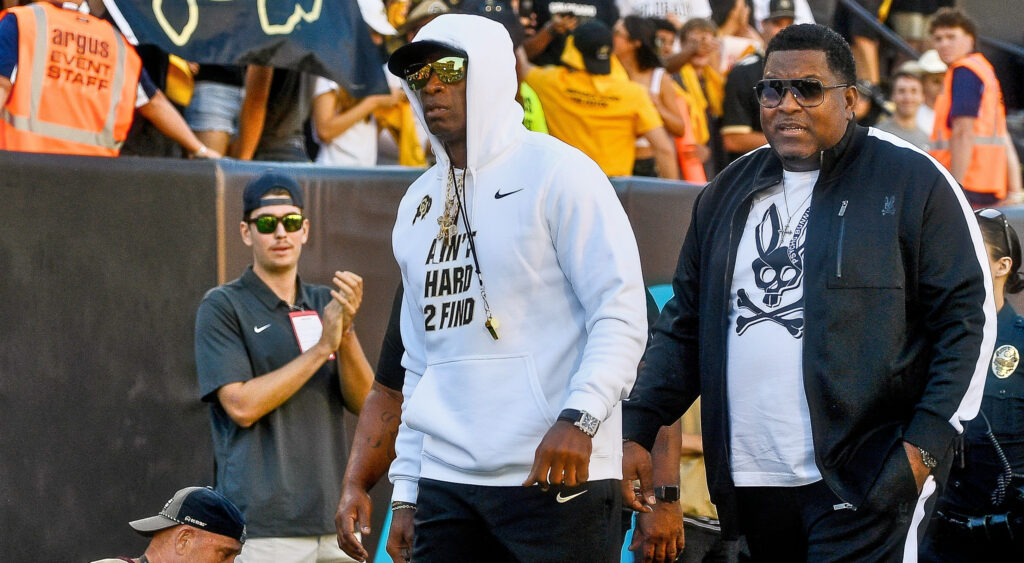Deion Sanders walking off the field at Colorado game