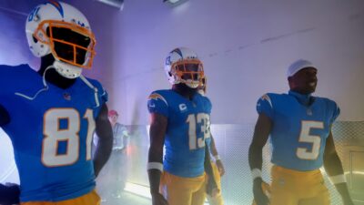 Chargers players in tunnel