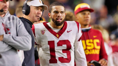 Caleb Williams standing on sideline during USC game