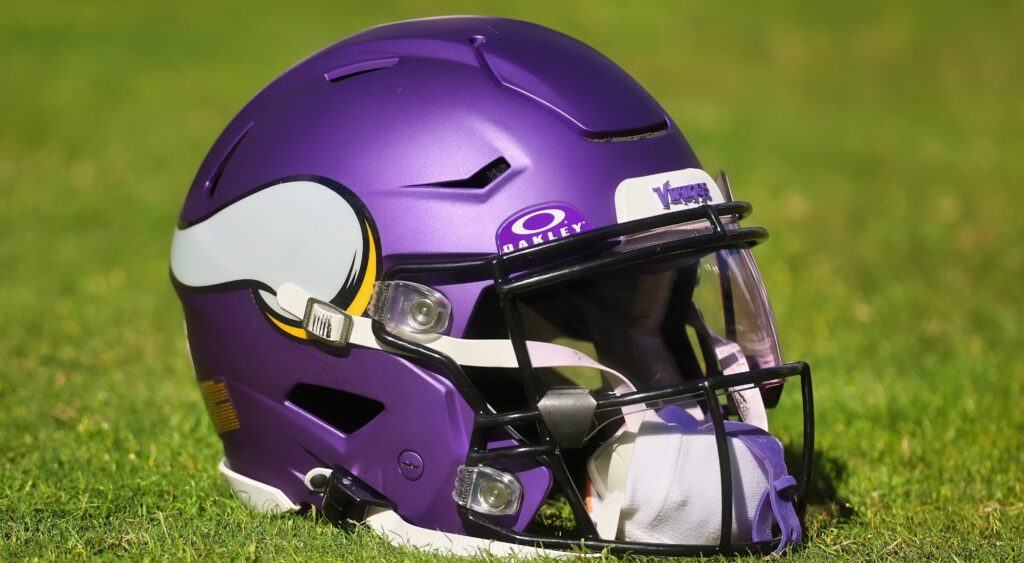 Minnesota Vikings helmet shown on field.