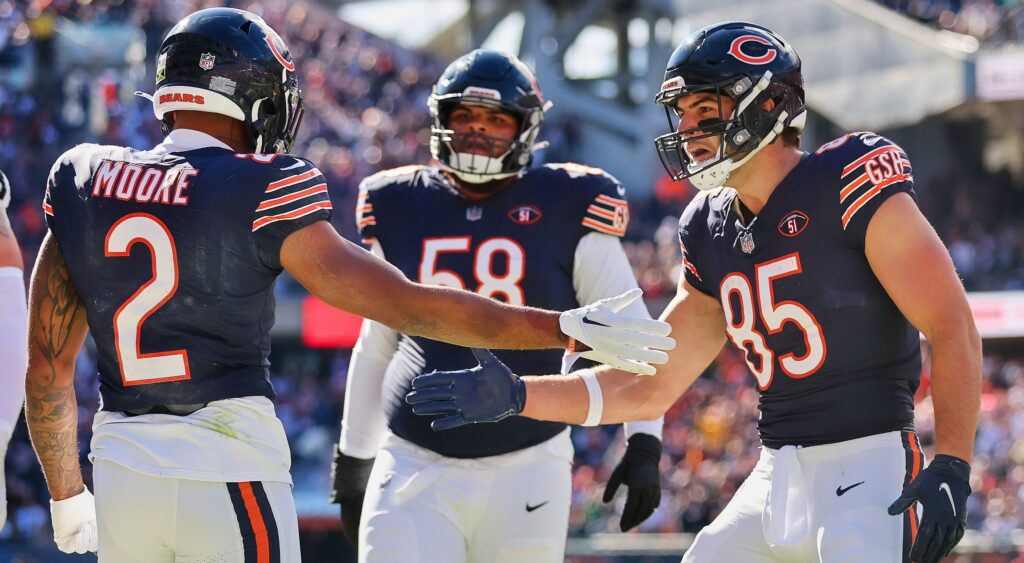 Chicago Bears players celebrating a touchdown.