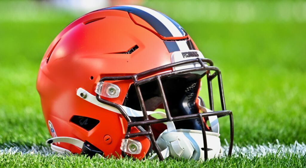 Cleveland Browns helmet shown on field.