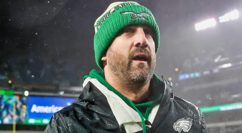 Philadelphia Eagles head coach Nick Sirianni looks on.