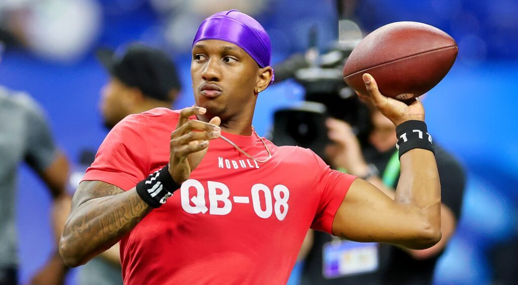 Michael Penix Jr. throwing the ball at NFL combine.