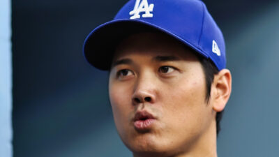 Shohei Ohtani iwth Dodgers cap on