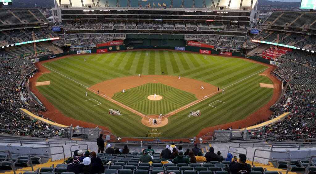 The Coliseum before the Oakland Athletics' season opener.