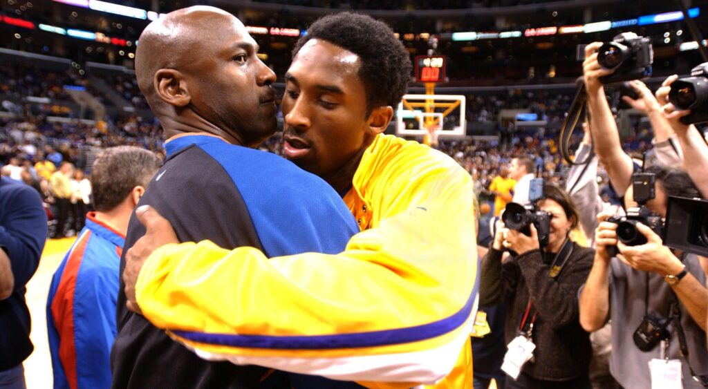 Kobe Bryant hugging Michael Jordan