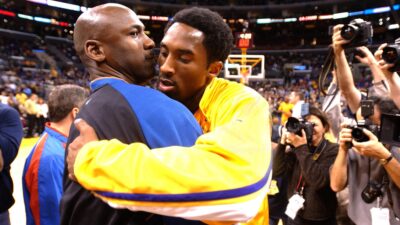 Kobe Bryant hugging Michael Jordan