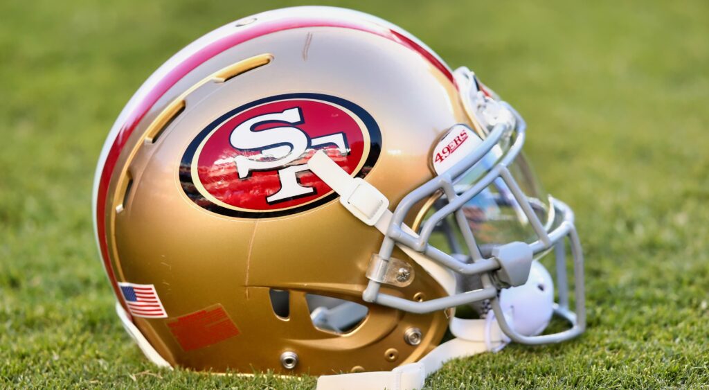 49ers helmet on the field.