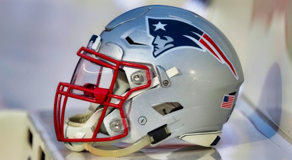 New England Patriots helmet shown.