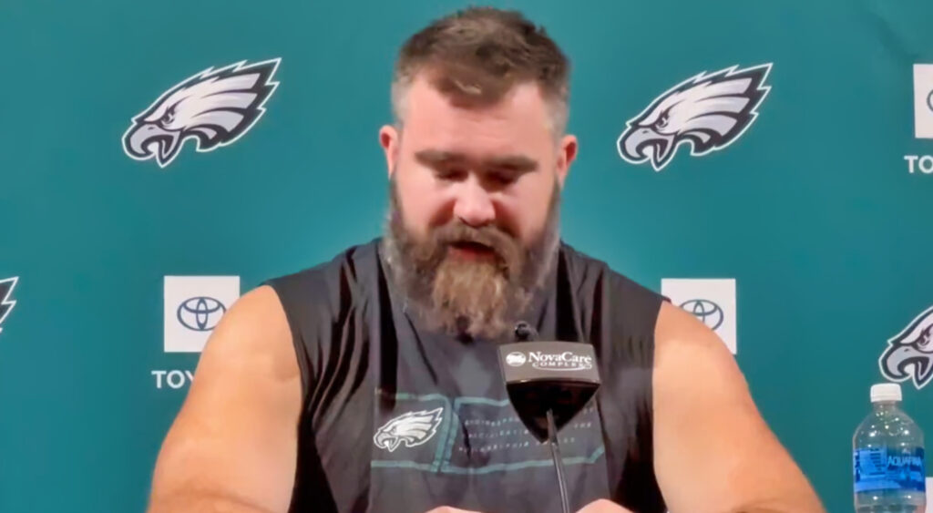 Jason Kelce speaking at retirement press conference