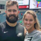 Jason Kelce posing with his wife Kylie