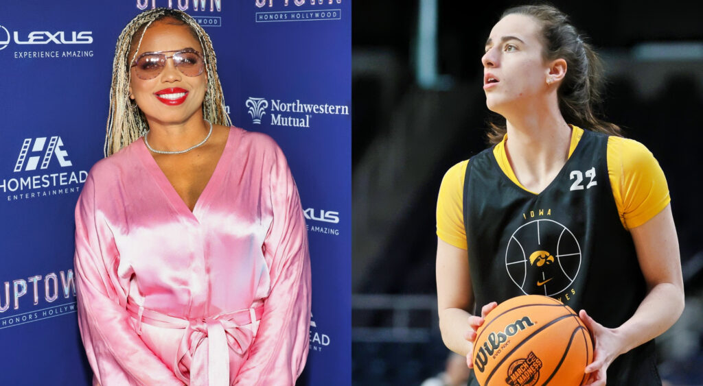 Photo of Jemele Hill smiling and photo of Caitlin Clark holding a basketball