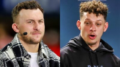 Johnny Manziel during interview. patrick mahomes speaking to reporters