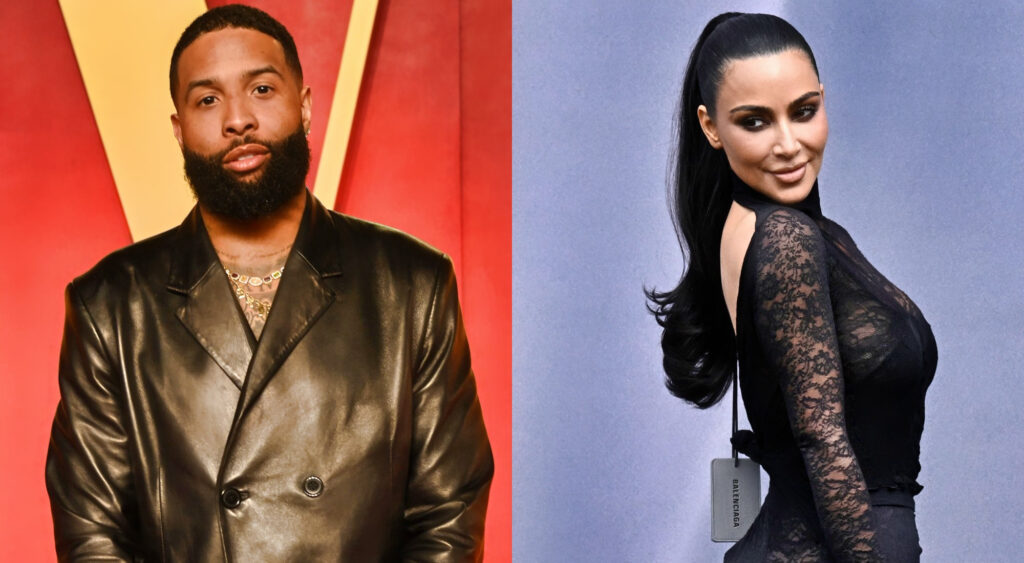 Photos of Odell Beckham Jr. and Kim Kardashian in black outfits.