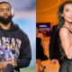 Photo of Odell Beckham Jr. in hoodie and headphones and photo of Kim Kardashian holding two fingers up