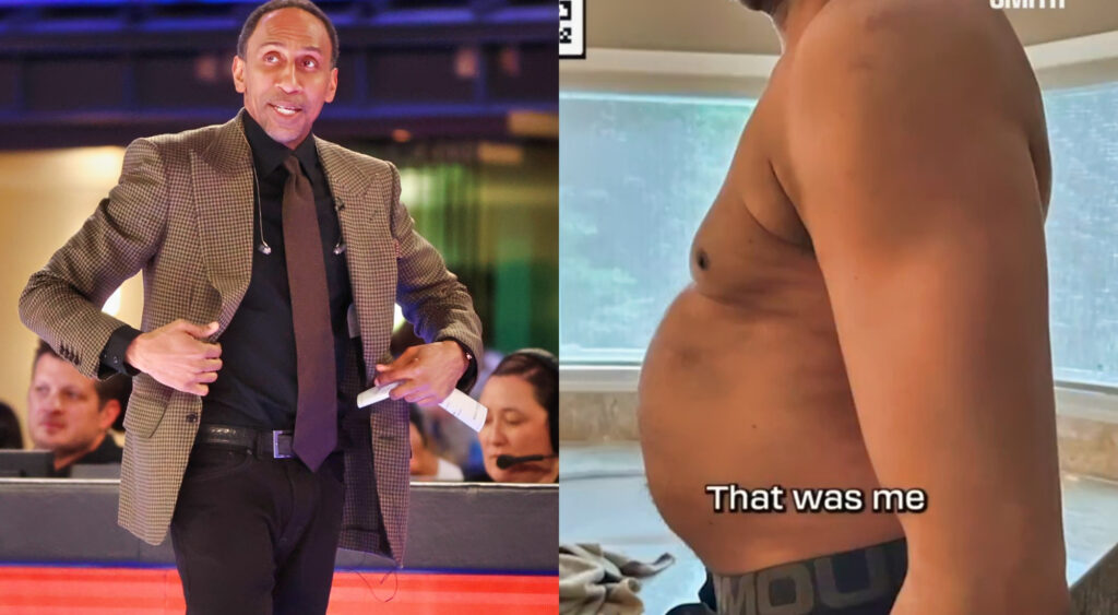 Photo of Stephen A. Smith wearing suit and photo of Stephen A. Smith's stomach