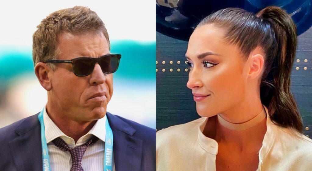 Troy Aikman and Haley Clark in a split image.