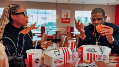 Deion Sanders and Deiondra eating at KFC