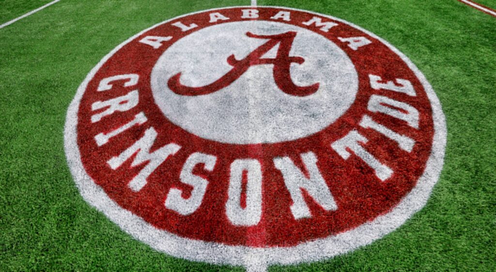 Alabama Crimson tide logo on the field.