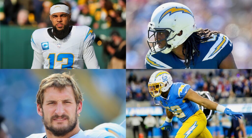 Keenan Allen (top left), Mike Williams (top right), Joey Bosa (bottom left) and Khalil Mack (bottom right) all looking on.