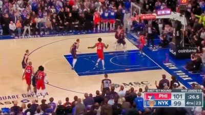 Still from 76ers-Knicks playoff game