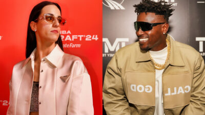 Photo of Caitlin Clark at WNBA Draft and photo of Antonio Brown smiling