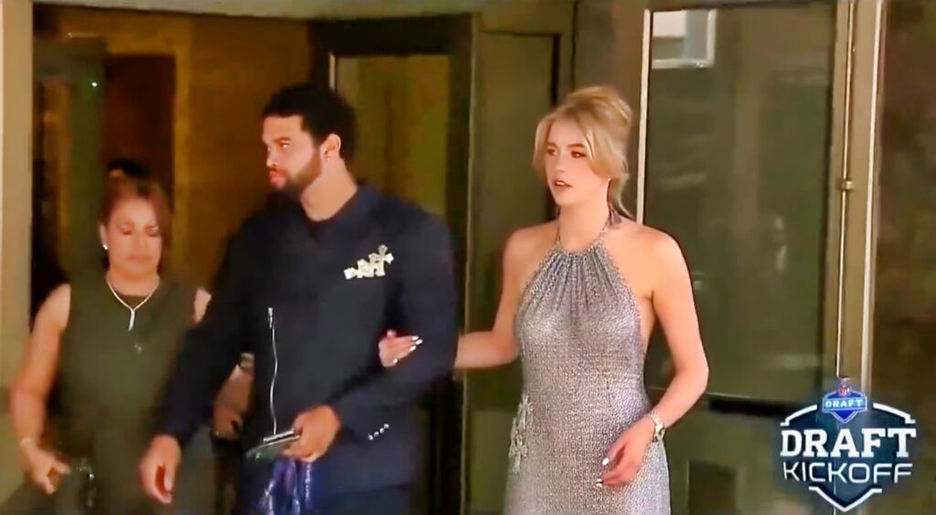 Caleb Williams and his girlfriend arrive at the NFL Draft.