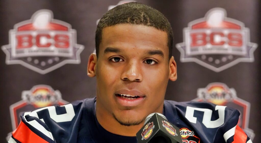 Cam Newton at a press conference during his days at Auburn.