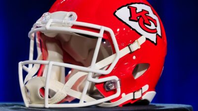 Kansas City Chiefs helmet on display