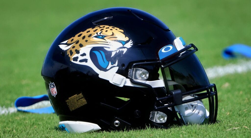 Jacksonville Jaguars helmet shown on field.