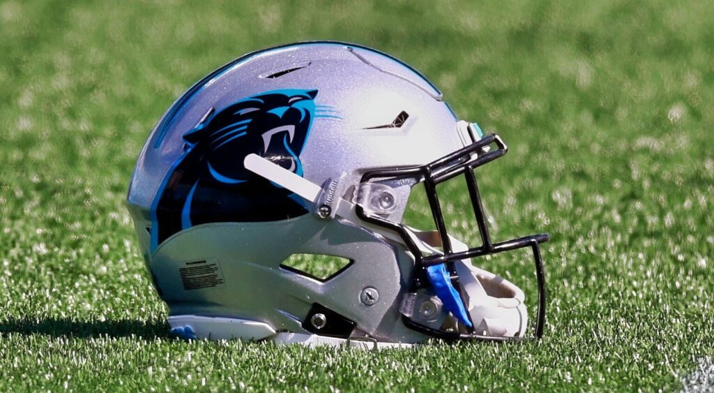 Carolina Panthers helmet shown on the field.