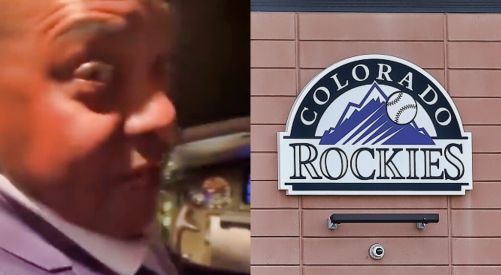 Photo of Hensley Meulens in cockpit and photo of Rockies logo