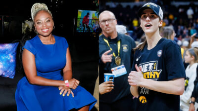 Photo of Jemele Hill smiling and photo of Caitlin Clark holding thumbs up