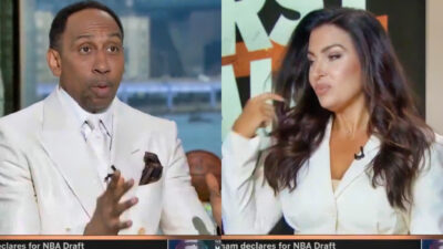 Photos of Stephen A. Smith and Molly Qerim wearing white