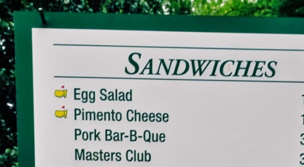 The concessions menu at The Masters golf tournament.