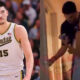 Photo of Zach Edey in Purdue uniform and photo of Zach Edey opening his room for a woman