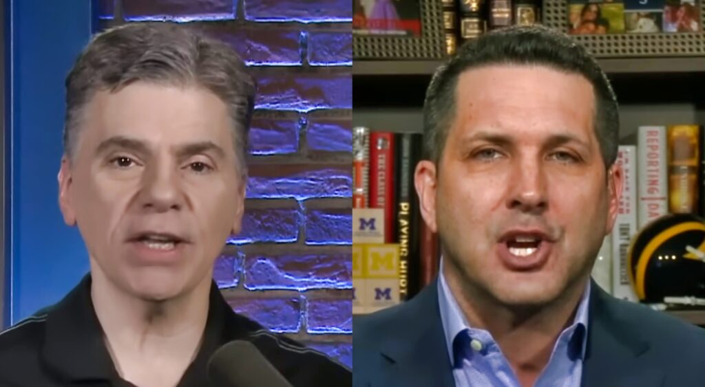 Mike Florio speaking (left) and Adam Schefter talking (right).