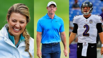 Bryn Renner in Ravens uniform. Amanda Balionis smiling. Rory McIlroy on golf course