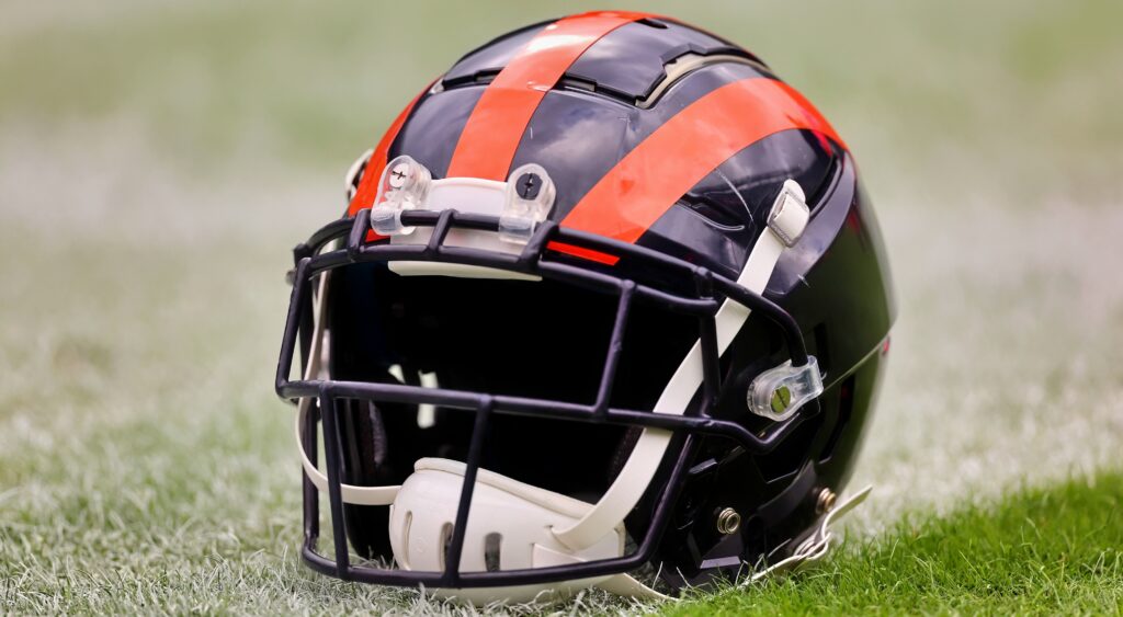 Chicago Bears helmet shown on field.