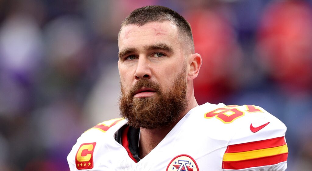 Travis Kelce in Chiefs uniform before a game