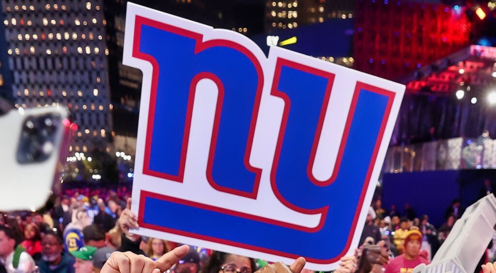 New York Giants logo at the NFL Draft.