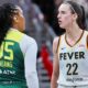 Caitlin Clark jawing with Seattle Storm player